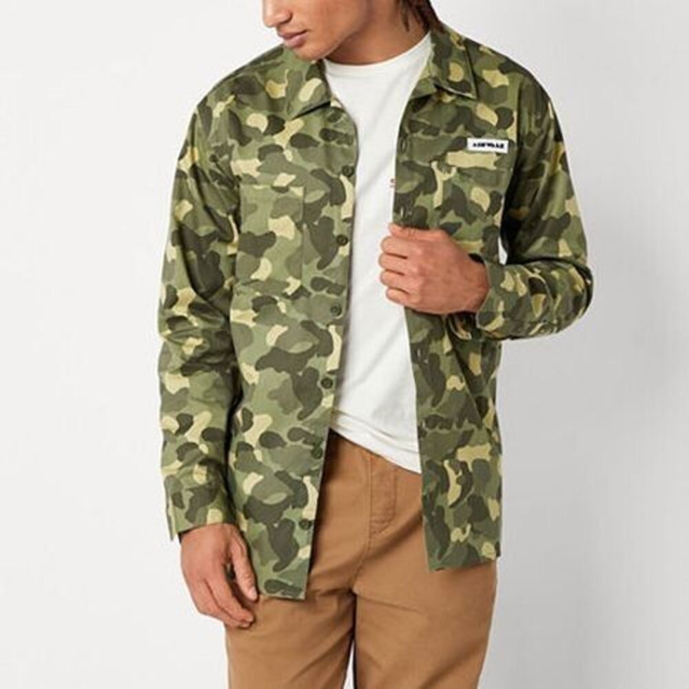 NWT Airwalk Mens Large Long Sleeve Camouflage Button-Down Shirt Camo Green